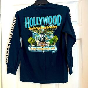 Y2K Harley Davidson Hollywood Los Angeles Long Sleeve T-Shirt Size Small Navy